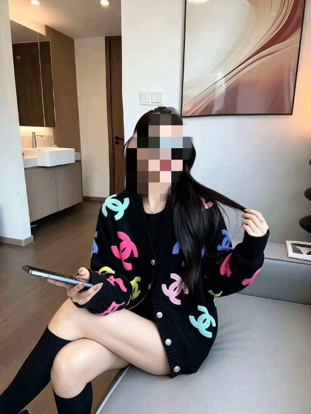 Chanel Black with Multicolor CC Logo Knit Cardigan Sweater - Picture 9 of 9
